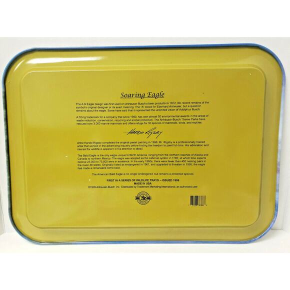 Vintage Anheuser-Busch Soaring Eagle Tin Metal Tray 1999 17.5"x13" WH - Picture 2 of 2